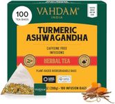 VAHDAM, Turmeric Ashwagandha Herbal Tea Bags (100 Count) Caffeine Free, Non GMO, Gluten Free | 100% Pure Herbal Blend - Sweet & Earthy | Whole Leaf Tea Bags | Resealable Ziplock Pouch