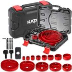 KATA Hole Saw Set, 20 Pieces Hole Saw Kit with 3/4"-6"(19-152mm) 13PCS Saw Blades, 2 Mandrels, 3 Drill Bits, 1 Installation Plate, 1 Hex Key with Case, Ideal for Soft Wood, PVC, Plywood, Drywall, Red