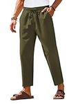 COOFANDY Mens Casual Pants Stretchy Slim Fit Linen Pants Lightweight Yoga Summer Beach Pants Army Green