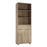 URBNLIVING 5 Tier Wooden Free Standing Tall Display Cabinet Bookcase Unit Wide Open Shelves Drawer Storage (Oak)