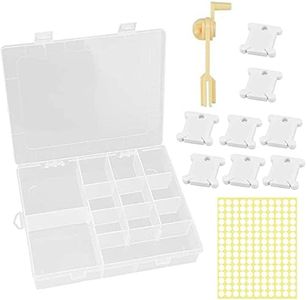 PERFETSELL 120 Pcs Bobinas Plasticas para Hilos de Bordar Bobina de Hilo Blanco Bobina Hilo Bordar Tarjetas Organizadoras para Enrollar el Hilo + 165 etiquetas + un Caja con 14 Compartimentos