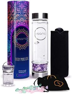 OSANA Crystal Water Bottle with 3 Changeable Healing Crystals – Amethyst, Rose Quartz, Green Fluorite – Loose Leaf Tea Bottle – Gem Elixir Infused Glass Water Bottle - 16.9 oz