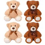 4 Pack Soft Teddy Bears Bulk, 14 Inch/35 cm Teddy Bear Stuffed Animals with Bow, Cute Bear Plush Toys for Valentine's Day, Baby Shower, Birthday, Christmas - Light Brown & Dark Brown