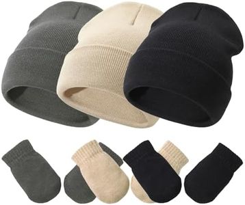 Baby Hats and Mittens Set Infant Toddler Beanie Cap Newborn Gloves for Baby 3 Months-18 Months Black/Dark Grey/Khaki