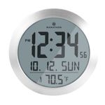Marathon Round Digital Wall Clock with Date and Indoor Temperature. Large 8.5 Inches Diameter with Stand - Batteries Included - CL030069SS (Stainless Steel Finish)
