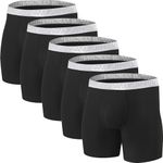 JINSHI Underwear Mens Boxer Briefs Bamboo Viscose Stretch Long Leg Boxer 5-Pack Black 3XL