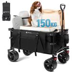 Hikenture Wagon Cart Foldable, Beach Wagon with Big Wheels for Sand, 150kgs Large Capacity Folding Wagon, Heavy Duty Utility collapsible wagon for Groceries, Beach (135L Wagon with Side Pocket)