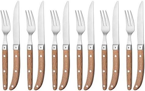 WMF Ranch Steakbesteck 12-teilig, für 6 Personen, Steakgabel, Steakmesser, Spezialklingenstahl geschmiedet, Cromargan Edelstahl mattiert, Eichenholz geölt