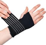 Actesso Elastic Wrist Support With Strap - Ideal for Sprains, Injury or Tendonitis with no metal bar - Support without inhibiting flexibility | Left or Right (Black, M (Pack of 1))