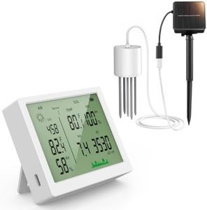 7-in-1 Soil Moisture Meter for Plants, Solar Wireless Soil Tester Kit with pH, Fertility, Soil Temp, Air Temp Humidity & Sunlight, Expandable Probe Soil Sensor System for Garden & Houseplants