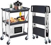 Foldable Utility Service Cart w/ 360°Swivel Wheels Lockable, 330Lbs Load Capacity, XL 3-Tier Tool Carts for Restaurant Garage Office Outdoor Storage and Transport, Stainless Steel Frame