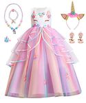 TOLOYE Dress Up for Girls,Princess Unicorn Costume Dress Up, Princess Girl Dress with Headband Necklace Set, Kids Fancy Dress for Party Birthday Bridesmaid Pageant Carnival Cosplay