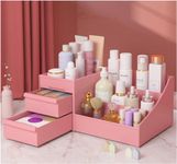 Boniry Makeup Organizer with Drawers Vanity Storage Box, Versatile Plastic Makeup Organizer, Perfect for Home and Office Use For Countertop Cosmetics Display Case Holder (PINK)