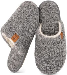 EverFoams Women's Fuzzy Slip-on Slippers Warm Cozy Soft Lightweight Memory Foam Indoor House Shoes Light Gray, 11-12 US