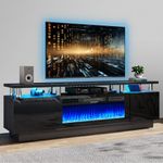 oneinmil 70" Fireplace TV Stand, Entertainment Center with 36" Electric Fireplace, LED Light, 2 Tier TV Console Stand for TVs Up to 80", TV Cabinet for The Living Room TV Stand, Black