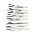 Precision Tweezer Set - FEITA Antistatic Replaceable Fiber Tip Stainless Steel ESD Tweezers for Electronics, Jewelry-Making, Laboratory, Hobby (8 Pcs)