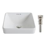 Kraus KCR-281-BN Modern Elavo Ceramic Square Semi-Recessed Bathroom Sink with Overflow and Pop Up Drain, Brushed Nickel/White