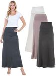 Azules Maxi Skirt for Women- Elegant Long Women's Skirts- Solid Color, Soft, Stretchy, Flowy Boho Rayon- Womens High Waist Fold Over for Any Occasion - Mocha, Ivory and Charcoal - X-Large