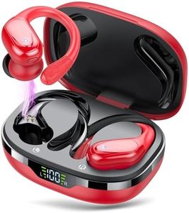 Auriculares Inalambricos, Auriculares Bluetooth 5.3 Deportivos con Gancho de la Oreja, 60H de Reproducción, Pantalla LED, Llamada ENC HD, Profundamente Bajo, Ajuste Cómodo, IPX7 Impermeable(Rojo)