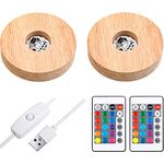 2 Pieces LED Light Base Display Base Lighted Display Stand,16 Colored USB Light Table Light Base Wood Round Crystal Light Art Table Centerpiece with Remote Control (,)