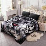 JML Korean Style Mink Blanket King Size 85" x93", 10 Pounds Plush Fleece Blanket, 2 Ply A&B Printed, Silky Soft and Warm Raschel Bed Blanket for Winter,Tiger Stripe