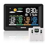 Qxmcov Weather Station Wireless with 3 Sensors, Digital Large LCD Screen Thermometer, Weather Station with Weather Forecast, Temperature, Humidity, Alarm Clock