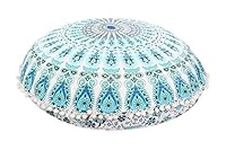 Trade Star 32",Large Round Mandala Floor Cushion Cover, Decorative Elephant Throw Pillowcases Boho Outdoor Cushion Cover, Indian Pouf Ottoman, Pom Pom Roundie Pillow Sham (Pattern 5)