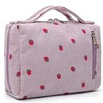 Bluboon Toiletry Bag Travel Makeup Bag Portable Cosmetic Bag Organizer for Women and Girls, Corduroy Strawberries Purple