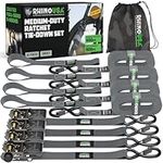 Rhino USA Ratchet Tie Down Straps (4PK) - Includes (4) Premium 1" x 15' Rachet Tie Downs with Padded Handles. Best for Moving, Securing Cargo, Kayaks, Mountain & E-Bike Tie Downs (Gray 4-Pack)