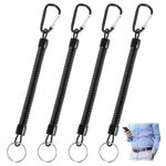 Tyqour 4pcs Heavy Duty Retractable Coiled Lanyard with Key Ring and Lobster Clasp, Fishing Lanyard, Retractable Tool Lanyard, Wrist Coil Keychain for Keys Wallet Cellphone(Black)