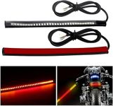 Qasim Motorcycle LED Tail Light Strip Turn Signal Light Brake Light, 48 LED 8" Flexible Light Blinker Strip for Integrated Motorcycle Bike ATV Car RV SUV, Brake/Running Tail Light Amber Red (2-Pack)