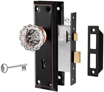 Newliplace Upgraded Mortise Lock Set for Interior Door, Antique Vintage Style Crystal Glass Door Knobs with Skeleton Key, Reversible for Left & Right Handed Door, Oil Rubbed Bronze Finish