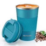 Hestiasko 13 oz Coffee Mug, Double Walled Vacuum Travel Mug, Leakproof Travel Coffee Mug with Lid, 304 Stainless Steel Insulated Coffee Mug for Hot Ice Coffee Cola Milk Tea(380ml,Blue ）