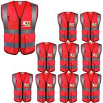 High Visibility Safety Vests 10 Packs,Wholesale Reflective Vests with Multi Pockets for Outdoor Works, Cycling, Jogging, Walking,Sports - Fits for Men and Women (10, XL-Red)