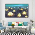 7 Colours Decors Beautiful Landscape Canvas Painting for Wall Decoration A Man Rowing Boat Abstract Big Large Size Painting for Living Room | home Decor (With Frame) (30 by 15 Inches)