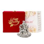 INTERNATIONAL GIFT Silver Pagdi Ganesh God Idol | Happy Birthday Printed Box | Carry Bag