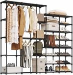 UNITSTAGE Portable Closet Wardrobe Clothes Rack with Shelves Freestanding Closet Organizer with Shoe Rack for Hanging Clothes 77.4x11.8x66 Inches for Bedroom Living Room with Rubber Hammer Black