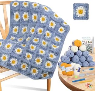 Coopay Crochet Starter Kit - Beginner's Blanket & Granny Squares Pattern, Includes Yarn & Instructions - Easy to Learn for Adults (Blue-Purple)