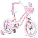 Glerc Daisy 16 Inch Girls Bike Ages 4 5 6 7 10 Years Old Kids Bicycle Princess Style with Training Wheels & Basket & Streamers & Bell for Birthday, Pink