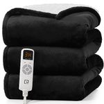 EHEYCIGA Heated Blanket Throw, Electric Throw Blanket Heating Blanket with 9 Heating Levels & 10 Hours Auto Off, Soft Cozy Sherpa Portable Washable Blanket with Fast Heating Black, 50 x 60 Inches