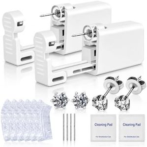 Anzero 2 Pcs Ear Piercing Kit, Disposable Ear Piercing Gun with Cubic Zirconia Stud, At Home Self Ear Piercer Kit (4MM Earrings Stud)