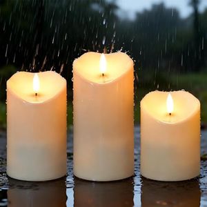 Wondise Solar Candles Outdoor Waterproof IP65 Rechargeable Solar Candles, Dusk to Dawn, Outdoor Pillar Candle for Camping Patio Porch Lanterns(3 Pack, 3" D x 4" H x 5" Hx 6" H)