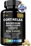 DLNIA Super Calm Cortisol Supplement with Magnesium Glycinate (50:1) Ashwagandha, L-Theanine, Phosphatidylserine, Ginkgo Biloba & Lions Mane for Calm, Focus, Mental Clarity, Relaxation, Sleep, Energy