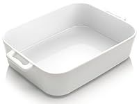 BLIRORA Deep Ceramic Baking Dish, 9x13 Inch Casserole Dishes for Oven, Large Elegant Design Lasagna Pan with Handles- Durable Serving Bakeware for Lasagna, Roasting and Baking, White