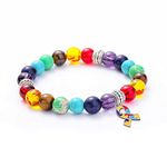 GAUEIOUR Autism Bracelet,Natural Stone Colorful Bracelet, Autism Caring Children's Love Ribbon Pendant Bracelet,Autism Awareness Bracelet Cross Ribbon Bracelet