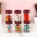 CELLO Modustack Glassy Storage Jar | Glass Jar with Lid | Air Tight Steel Lid and Stackable | For Storage of Food, Pulses, Spice, Cereals, Cookies, Dry Food | Set of 6 | 750ml, Maroon