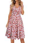 oxiuly Women's Casual Summer Dress Chic V-Neck Floral Flare A Line Party Cocktail Tea Dresses OX233 (M, Red purpleF)