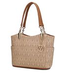 MKF Shoulder Handbag for Women: Vegan Leather Satchel-Tote Bag, Top-Handle Purse, Ladies Pocketbook Beige