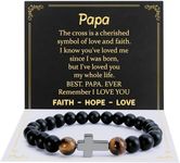 Men Boys Bracelet Gifts, Tiger Eye Stone And Cross, Gifts for Son Grandson Brother Nephew Dad Uncle Grandpa Inspirational, Birthday Christmas Thanksgiving Father's Day Retirement Graduation Gifts, 7.5 inch length suitable gifts for papa, Agate stone gifts for papa, agate stone