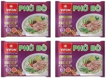 VIFON Phở Bò Vietnamese Style Instant Rice Noodles, 2.11 oz (Pack of 4) | Halal Certified | Authentic Vietnamese Phở | Ready in 3 Minutes